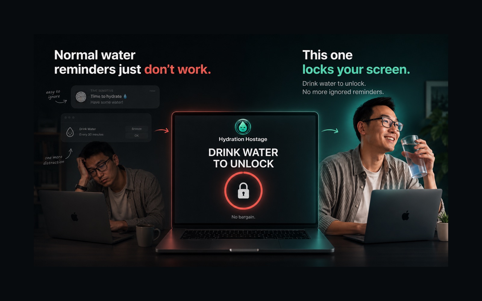 Hydration Hostage lock screen — Drink water to unlock